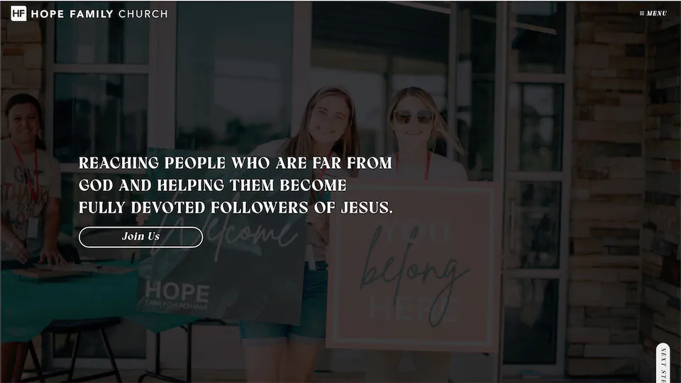 hope family church website hero screenshot