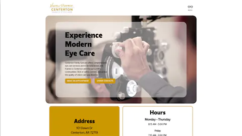 centerton family eyecare website hero screenshot
