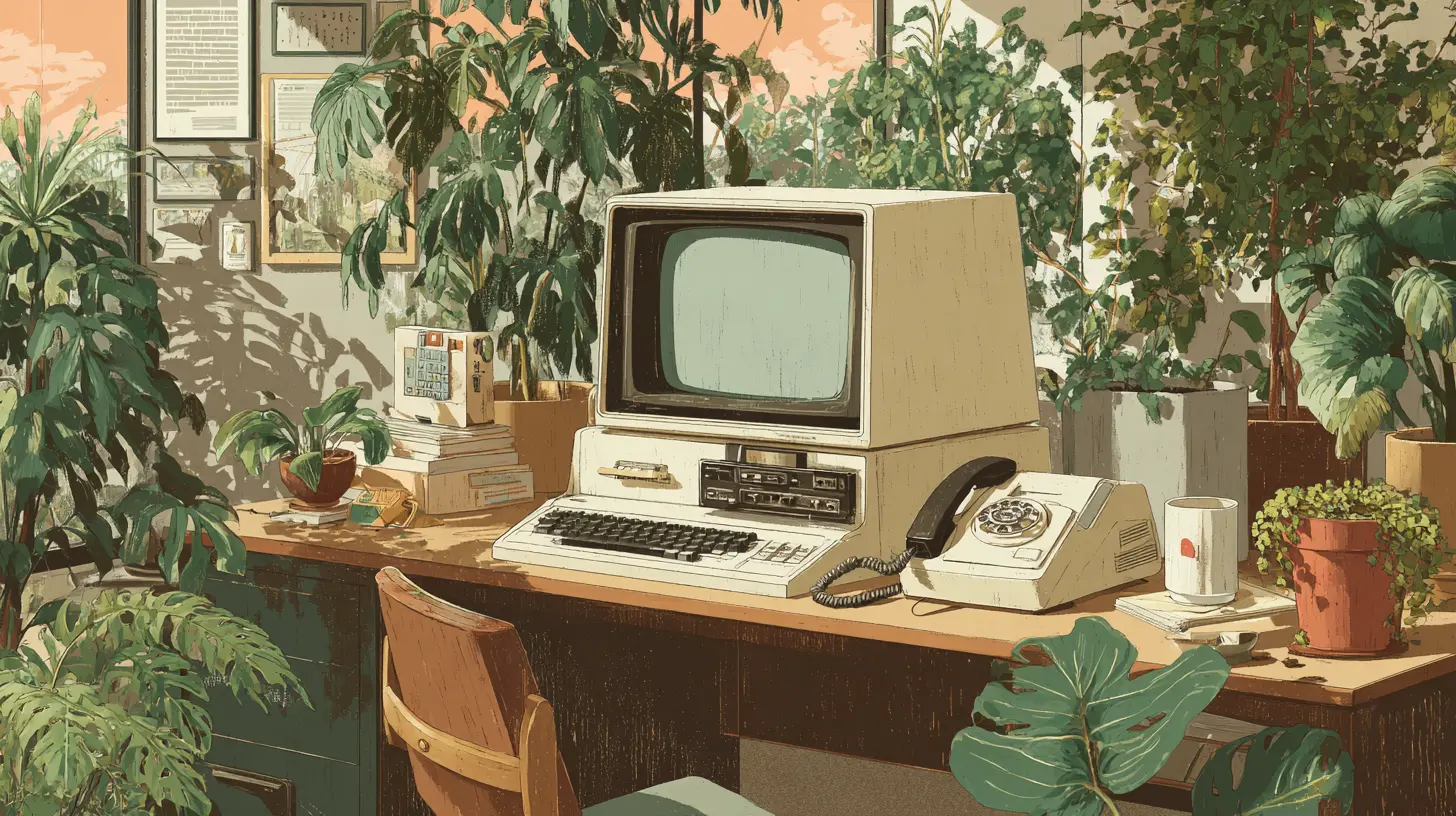 Retro computer on a desk.