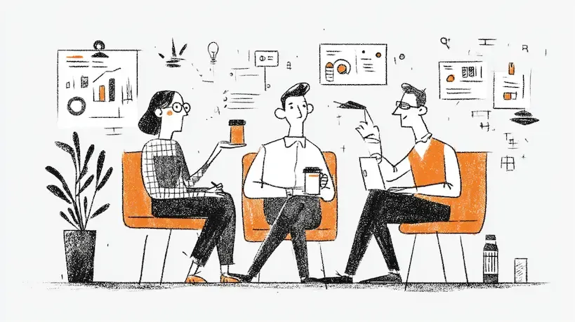 people in chairs talking illustration