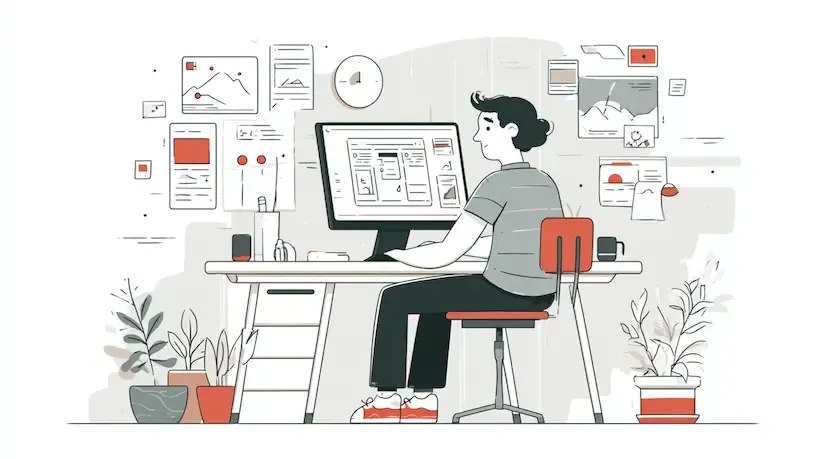 man at desk illustration